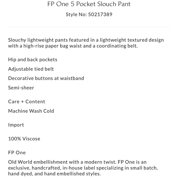 FP One 5 Pocket Slouch Pant - Picture 9 of 9